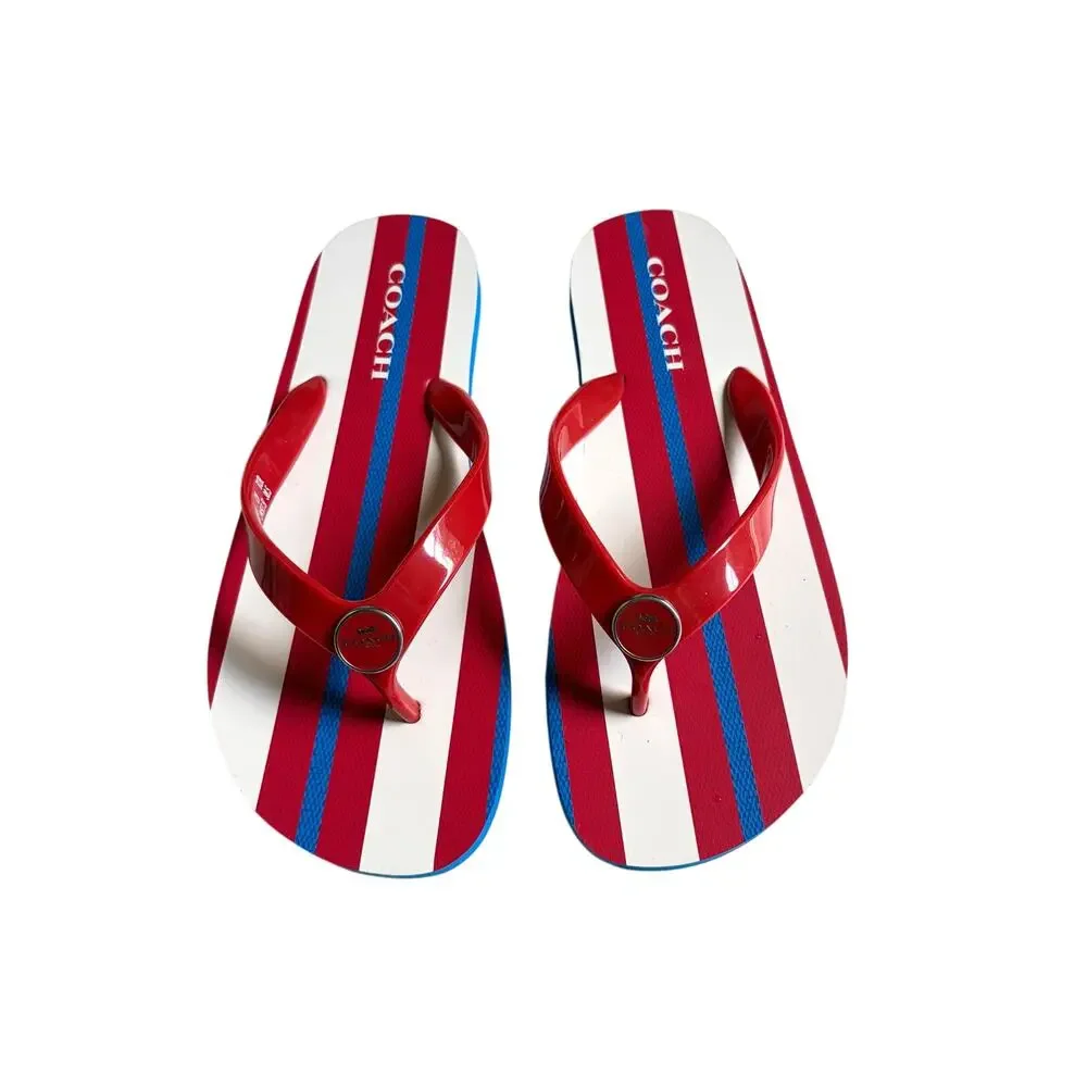 NWOT Coach Zayn Flip Flop Sandals (Miami Red Multi Stripe) - Size 8